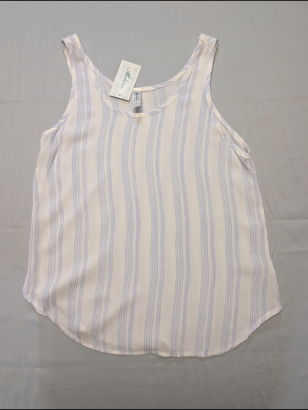 Mahina Sleeveless White Tank Top with Light Blue Stripes Size S